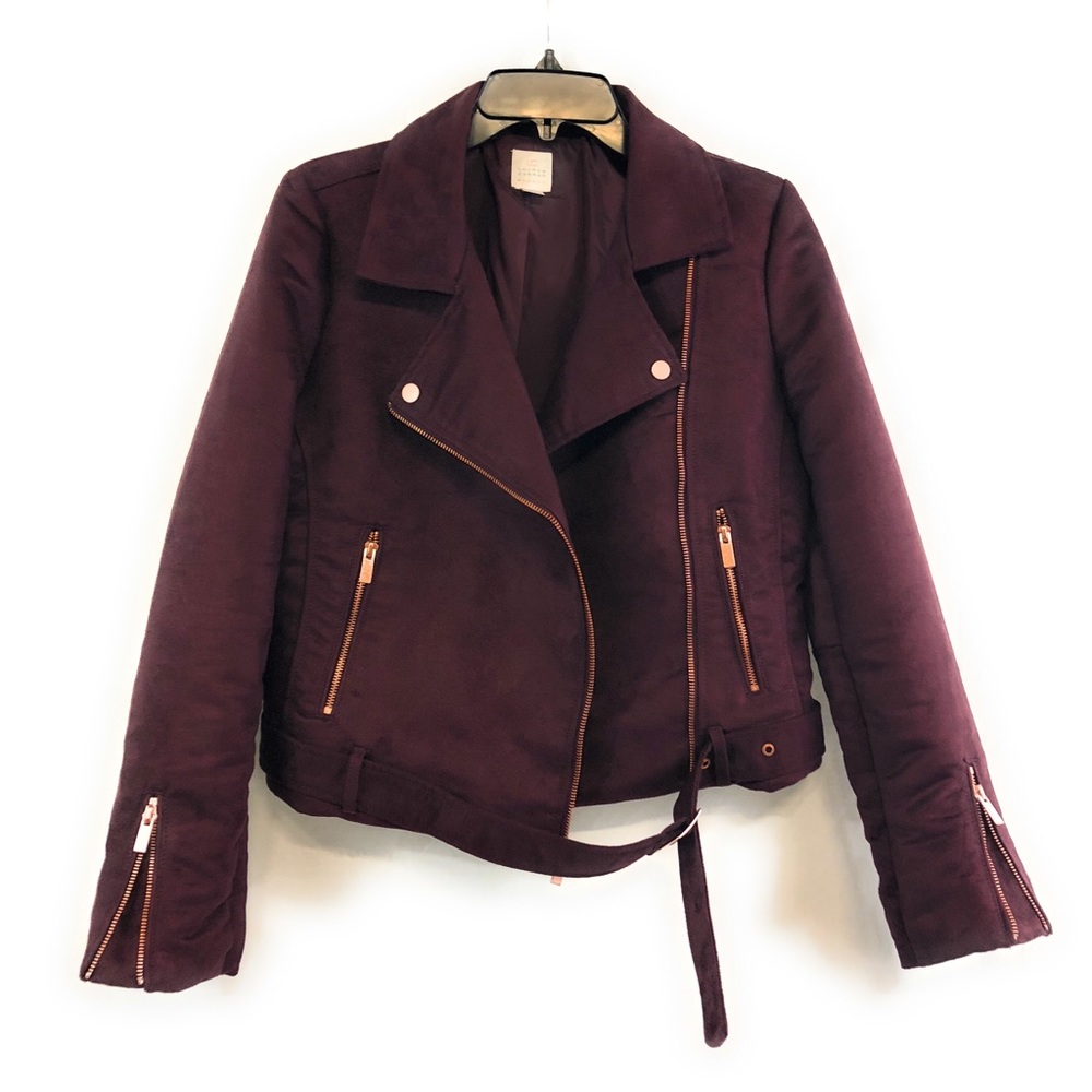 Lauren Conrad Burgundy Faux Suede Moto Jacket